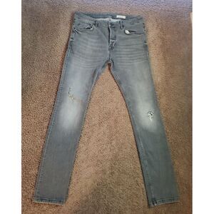 All Saints Men Cigarette Slim Fit Distressed Jeans Black Sz W34 L32 Grunge Rock